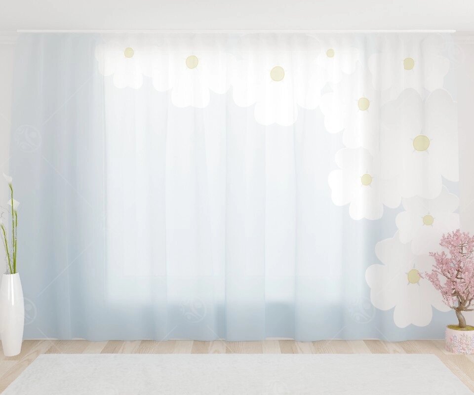 Фототюль "Белые цветы сакуры на синем фоне", 2,8*1,6м от компании ДетямЮга - фото 1