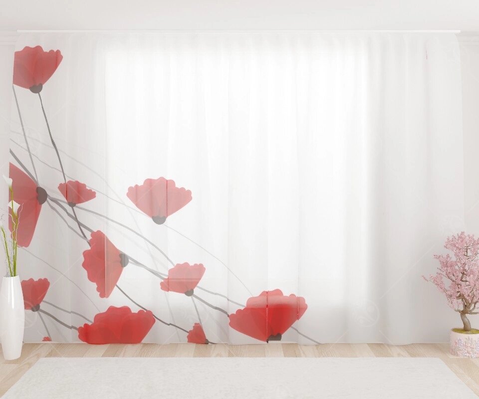 Фототюль "Красные цветы мака", 2,8*1,6м от компании ДетямЮга - фото 1