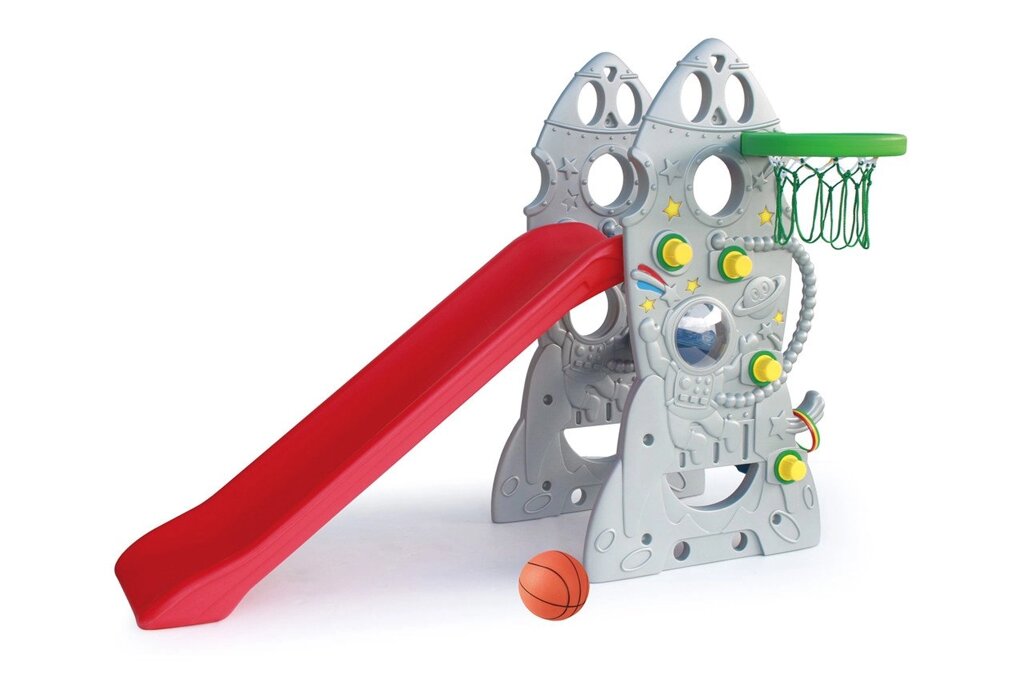 Горка пластиковая Ракета, с баскетбольным кольцом от компании ДетямЮга - фото 1