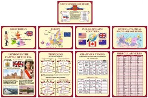 Комплект стендов для кабинета английского языка 0,75*1м-4шт, 0,75*0,5м-5шт