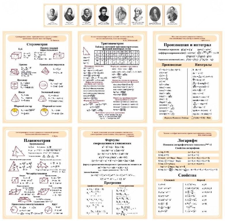 Комплект стендов для кабинета математики 1*0,75 - 6шт, шапка 1,5*0,25м от компании ДетямЮга - фото 1