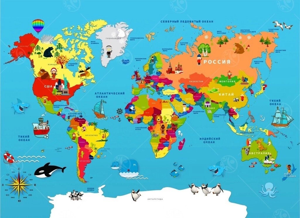 Настенное панно "Карта мира" 1,1*0,8м от компании ДетямЮга - фото 1