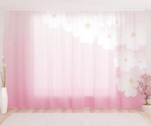 Фототюль "Белые цветы сакуры на розовом фоне 2", 2,8*1,6м