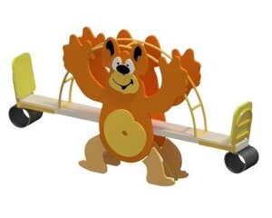 Балансир-качель со спинками и амортизаторами для детской игровой площадки Медведь, дерево, металл