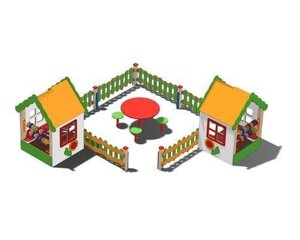 Домики со счетами Избушки, детская игровая зона со столиком, табуретами, заборчиком, дерево, металл