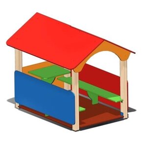 Домик детский разноцветный со столиком и скамейками для детской игровой площадки ДС-7, дерево
