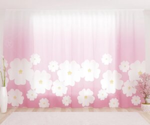 Фототюль "Белые цветы сакуры на розовом фоне 1", 2,8*1,6м