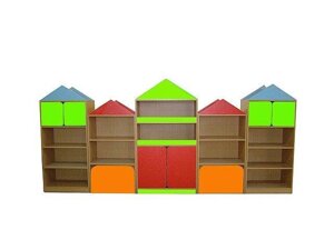 Стеллаж полуоткрытый для игрушек, книг, наглядных пособий в дошкольные и учебные заведения Домик, ЛДСП