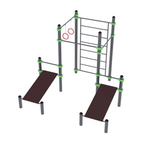 Спорткомплекс для воркаута ВР-80, турники разновысотные, кольца, шведская стенка, 2 скамьи для пресса, 6 секций