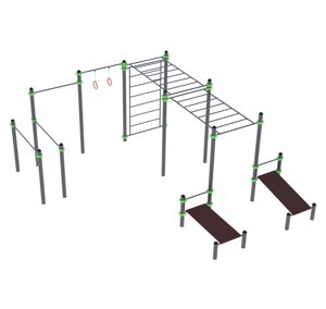 Спорткомплекс для воркаута ВР-83, брусья, турники, кольца, шведская стенка, рукоход двойной, 2 скамьи для пресса