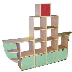 Стеллаж полуоткрытый для игрушек, книг, наглядных пособий в дошкольные и учебные заведения Кораблик, ЛДСП