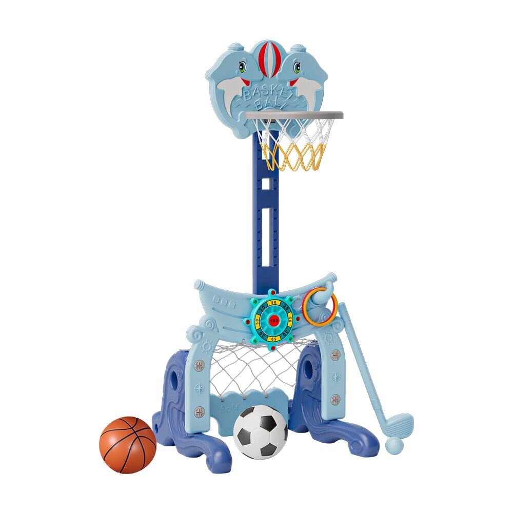 Стойка баскетбольная с мячиками Гольф 4 в 1 (футбол, гольф, кольцеброс и баскетбол), + емкость для воды для устойчивости от компании ДетямЮга - фото 1
