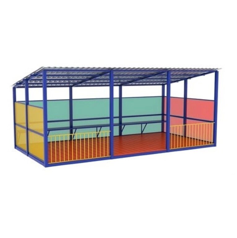 Веранда 3 со скамейками полузакрытая с верхним проветриванием для детской игровой площадки, металл, поликарбонат от компании ДетямЮга - фото 1