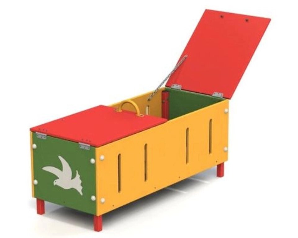 Ящик для игрушек для детской игровой площадки, крышка двойная, проветривание, дерево, металл от компании ДетямЮга - фото 1