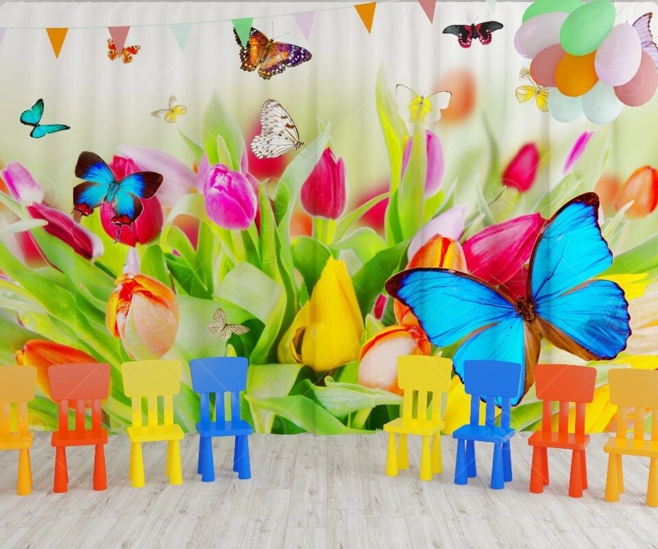 Занавес для сцены "Бабочки на цветах" (2,8*4,5м) от компании ДетямЮга - фото 1