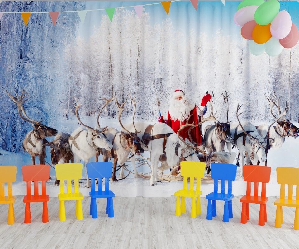 Занавес для сцены "Дед мороз и упряжка" (2,8*4,5м) от компании ДетямЮга - фото 1