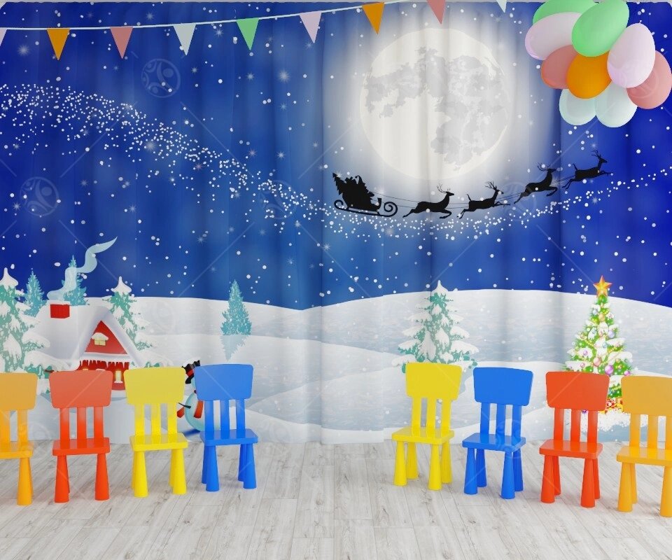 Занавес для сцены "Дед мороз на фоне луны" (2,8*4,5м) от компании ДетямЮга - фото 1