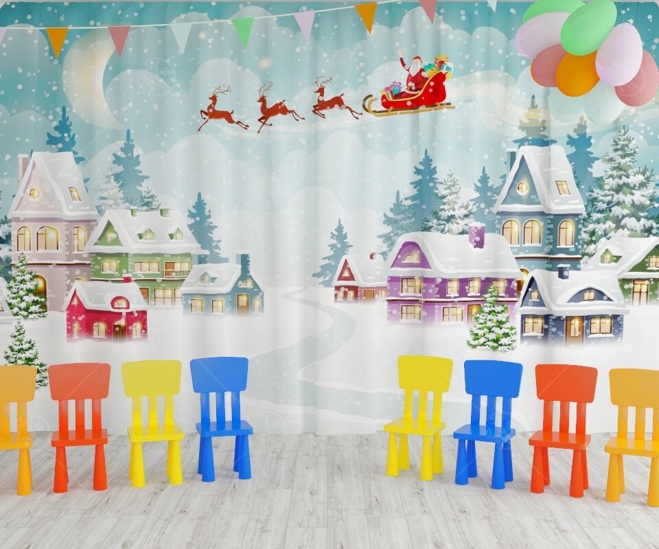 Занавес для сцены "Дед мороз над деревней" (2,8*4,5м) от компании ДетямЮга - фото 1