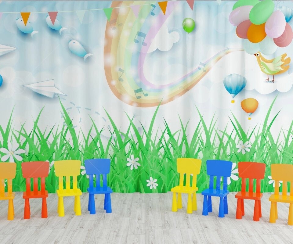 Занавес для сцены "Ромашки на фоне радуги" (2,8*4,5м) от компании ДетямЮга - фото 1
