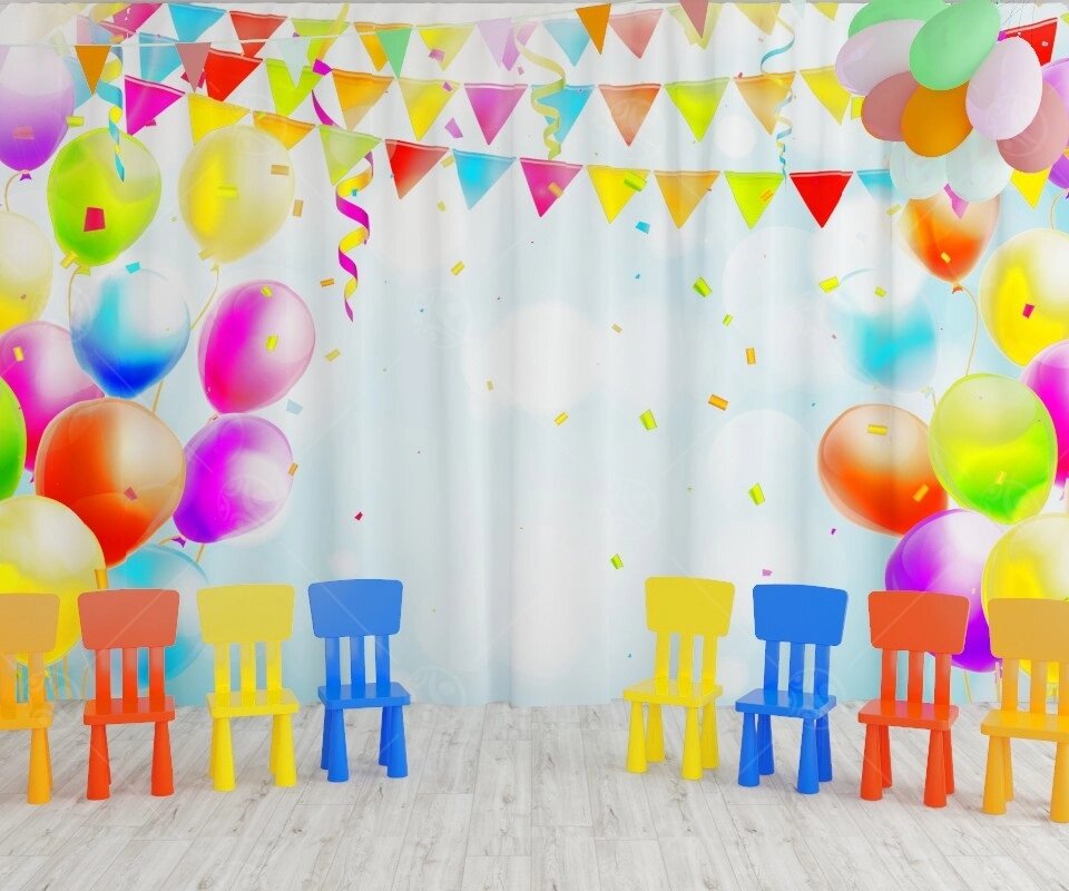 Занавес для сцены "Воздушные шары и флажки" (2,8*4,5м) от компании ДетямЮга - фото 1