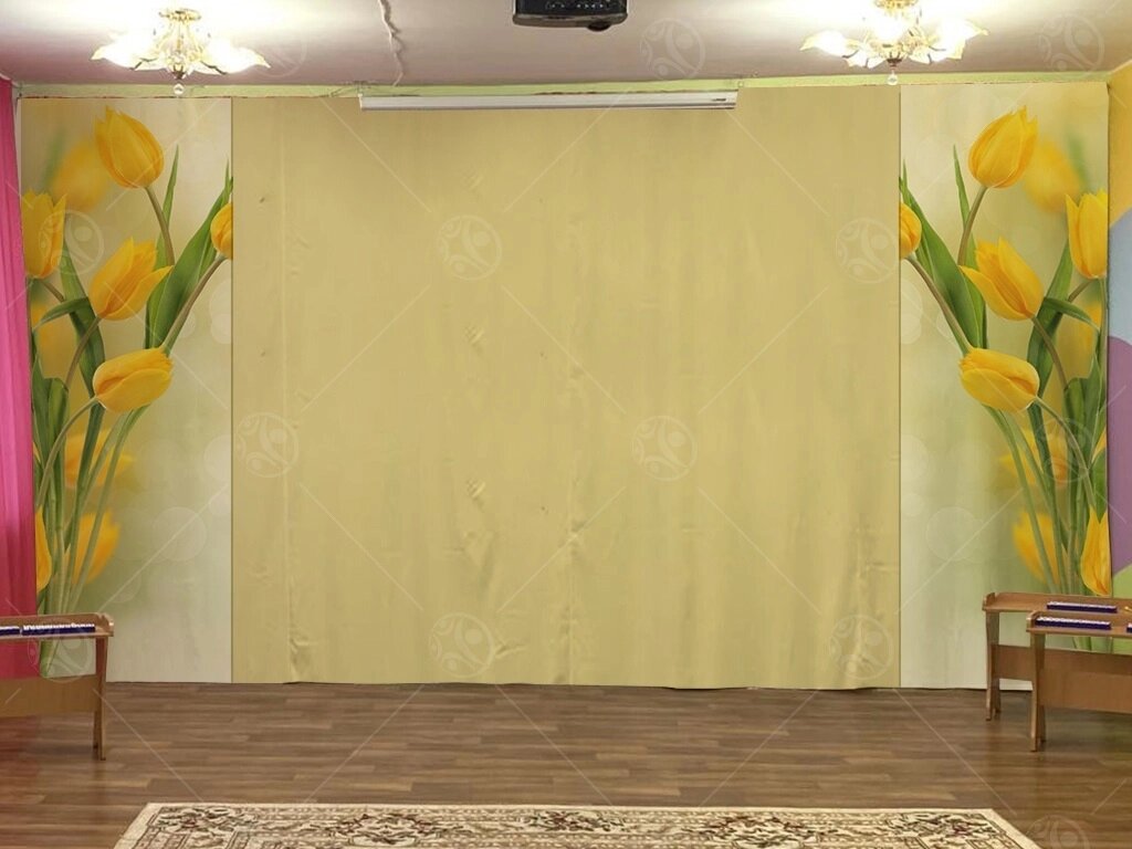 Занавес для сцены "Желтые тюльпаны" (2,85*1,2м) - 2 шт от компании ДетямЮга - фото 1
