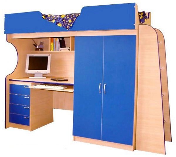 Детская кровать-чердак со столом и шкафом Люкс-1 от компании Мебельный магазин ГОССА - фото 1