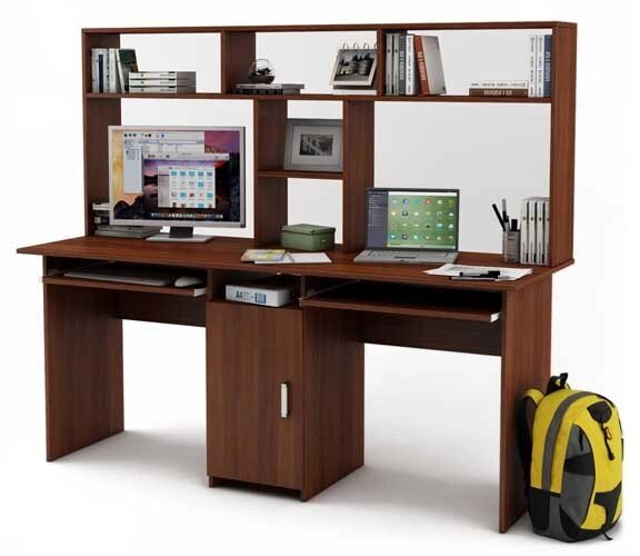 Компьютерный стол для двоих Лайт - 10К с надстройкой от компании Мебельный магазин ГОССА - фото 1