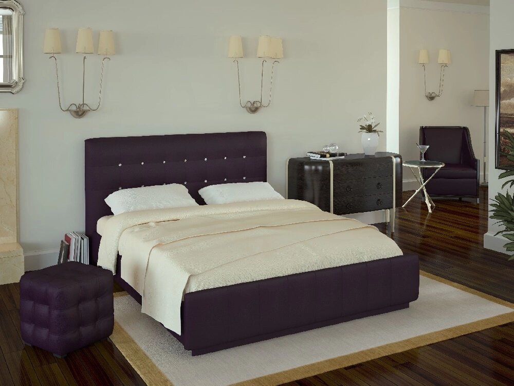 Кровать с подъемным механизмом и ящиком без страз 160х200 Паллада, фиолетовый от компании Мебельный магазин ГОССА - фото 1