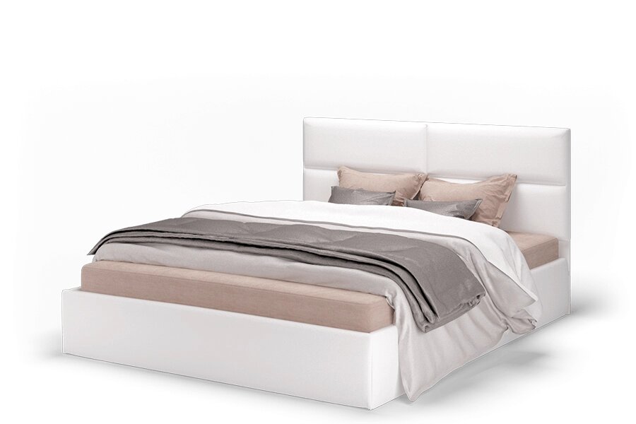 Кровать Сити 1600 с подъемным механизмом экокожа vega white от компании Мебельный магазин ГОССА - фото 1