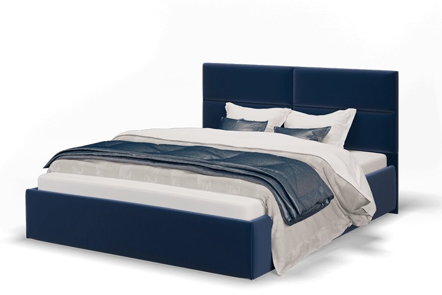 Кровать Сити 1600 велюр Энигма синий, без основания от компании Мебельный магазин ГОССА - фото 1