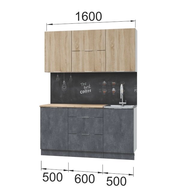 Кухня Асти. Готовый комплект 1,6 м, дуб сонома от компании Мебельный магазин ГОССА - фото 1