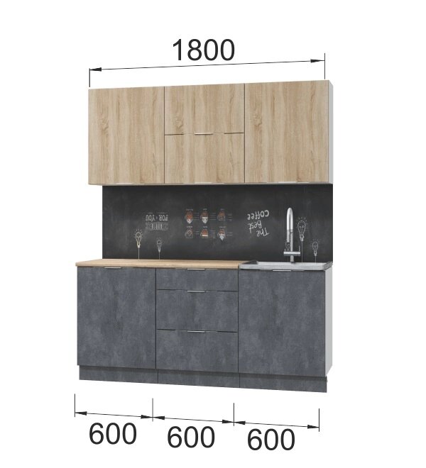 Кухня Асти. Готовый комплект 1,8 м, дуб сонома от компании Мебельный магазин ГОССА - фото 1