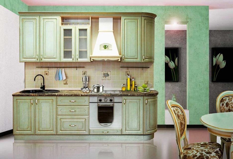 Модульный кухонный гарнитур Анжелика (олива) от компании Мебельный магазин ГОССА - фото 1