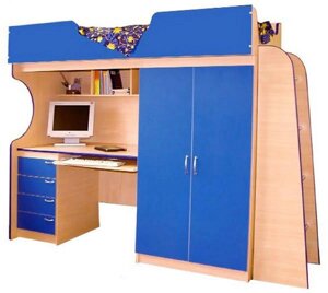 Детская кровать-чердак со столом и шкафом Люкс-1