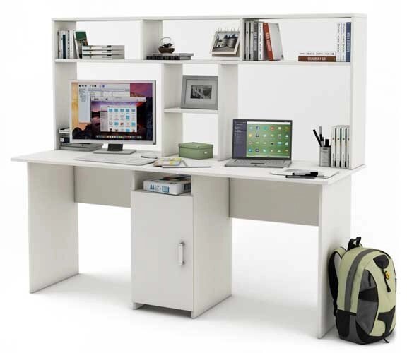 Письменный стол для двоих Лайт - 10 с надстройкой от компании Мебельный магазин ГОССА - фото 1