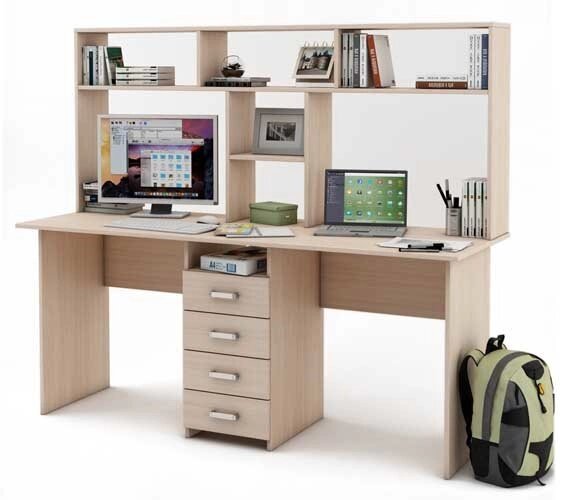 Письменный стол для двоих Лайт - 11 с надстройкой от компании Мебельный магазин ГОССА - фото 1