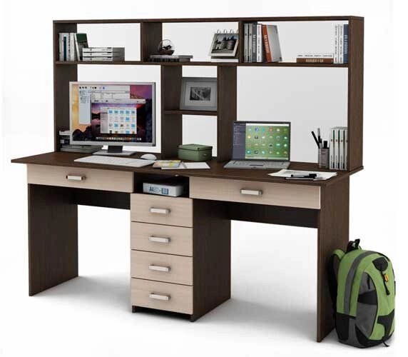 Письменный стол для двоих Лайт - 11Я с надстройкой от компании Мебельный магазин ГОССА - фото 1