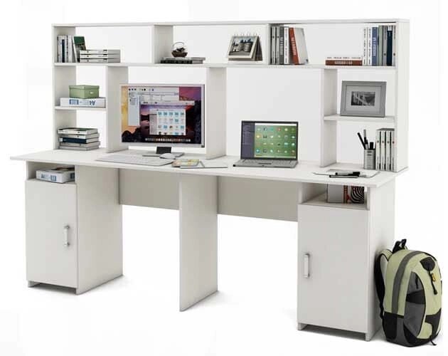 Письменный стол для двоих Лайт - 12 с надстройкой от компании Мебельный магазин ГОССА - фото 1