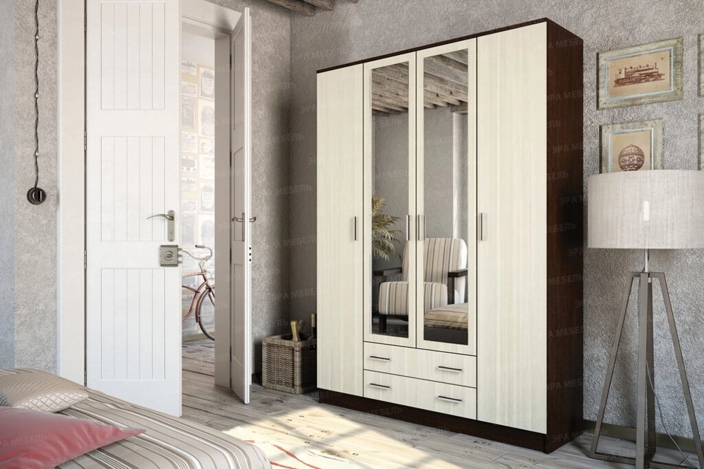 Шкаф 4х дверный Квадро Венге/лоредо от компании Мебельный магазин ГОССА - фото 1
