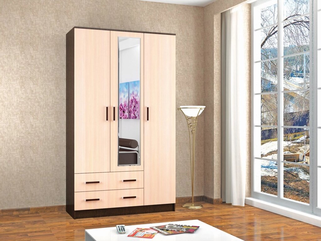 Шкаф комбинированный Лагуна с зеркалом от компании Мебельный магазин ГОССА - фото 1