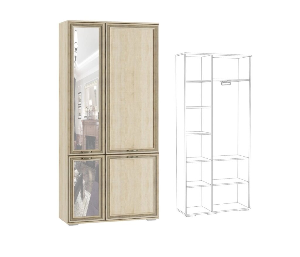 Шкаф комбинированный с зеркалом Ливорно ЛШ-9, Сонома от компании Мебельный магазин ГОССА - фото 1