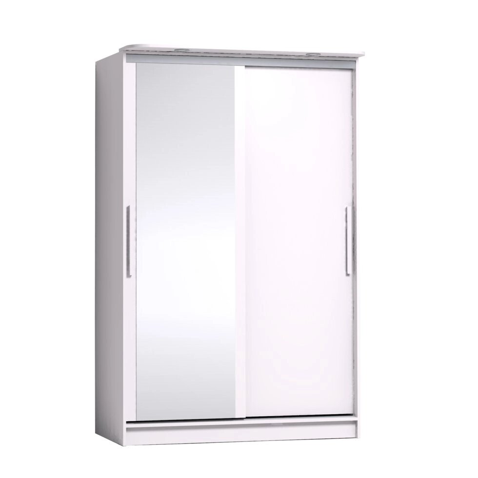Шкаф-купе Strike 1350 зеркало/лдсп (Белый) с карнизом от компании Мебельный магазин ГОССА - фото 1
