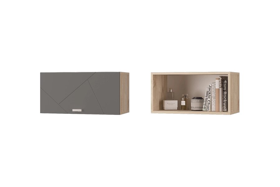 Шкаф настенный Скайлайн (600) с горизонтальной дверью дуб сонома/графит от компании Мебельный магазин ГОССА - фото 1