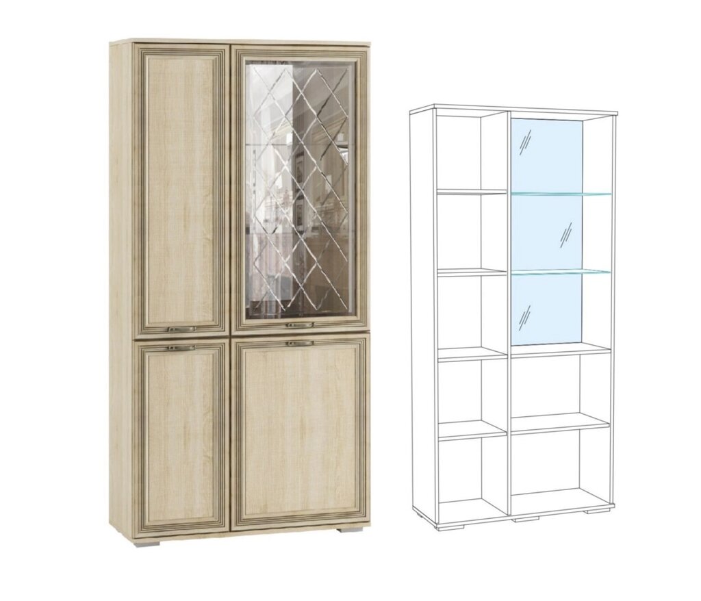 Шкаф с полками и витриной Ливорно ЛШ-6, Сонома от компании Мебельный магазин ГОССА - фото 1