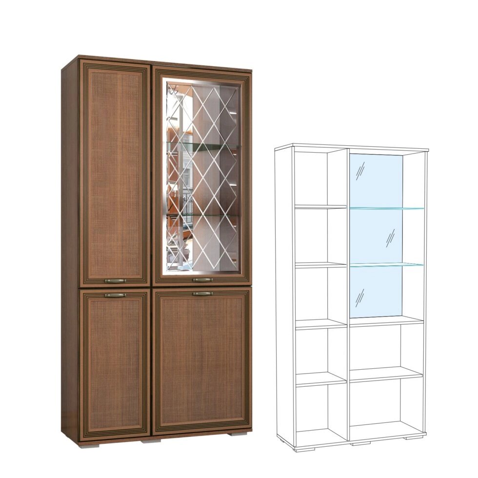 Шкаф с полками и витриной Ливорно ЛШ-6 от компании Мебельный магазин ГОССА - фото 1