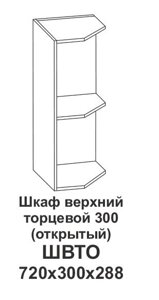 Шкаф верхний торцевой 300 (открытый) Крафт, дуб вотан