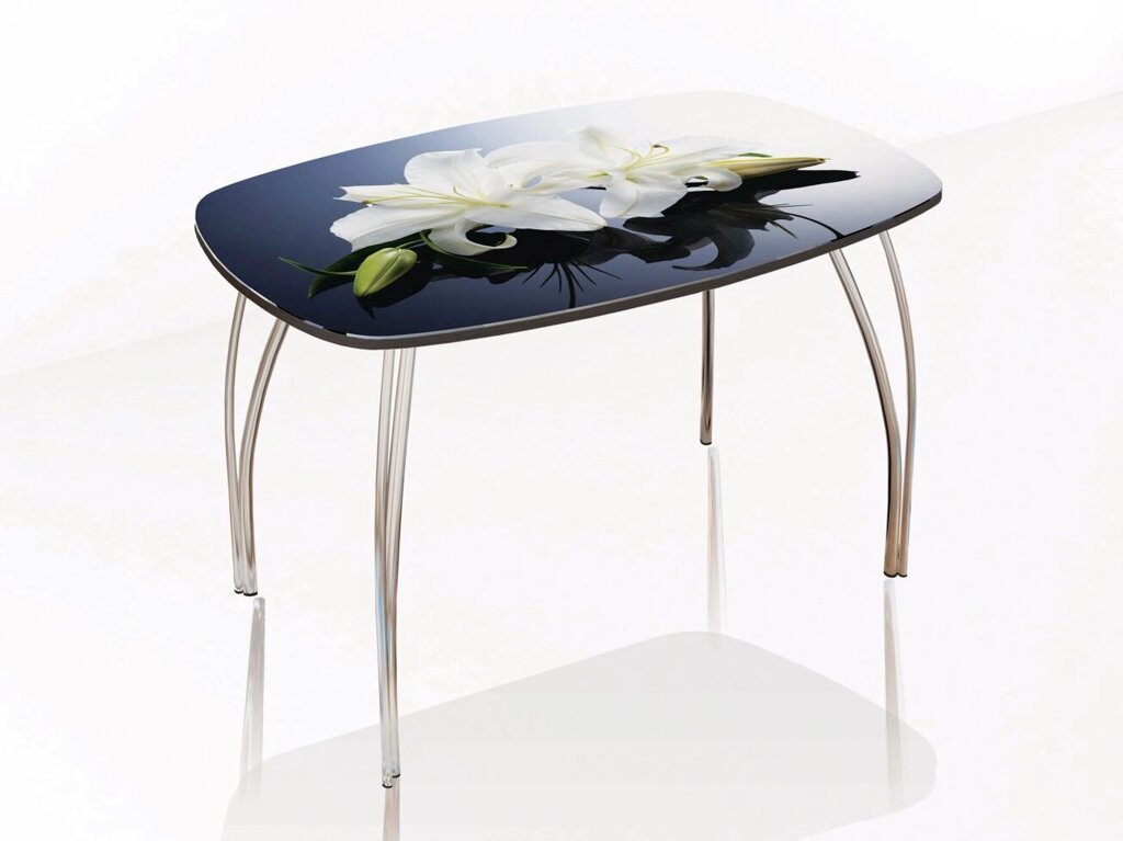 Стол обеденный 800 со стеклом Лотос (Лилии) от компании Мебельный магазин ГОССА - фото 1