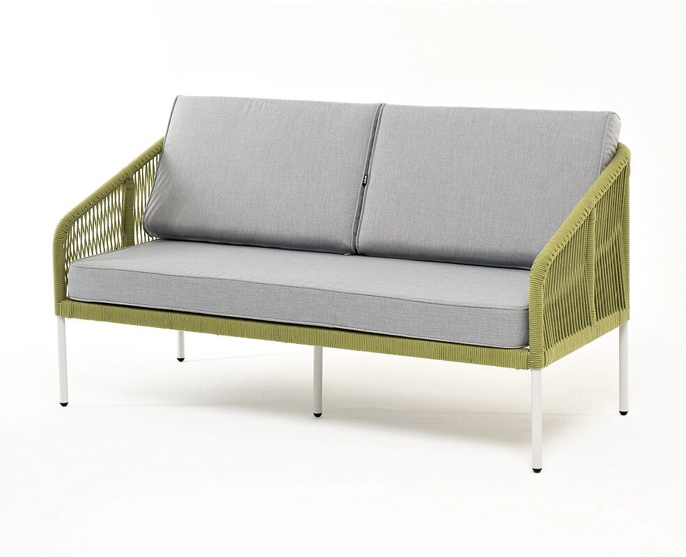 "Канны" диван 2-местный плетеный из роупа, каркас алюминий светло-серый (RAL7035) шагрень, роуп сала от компании M-Lion мебель - фото 1