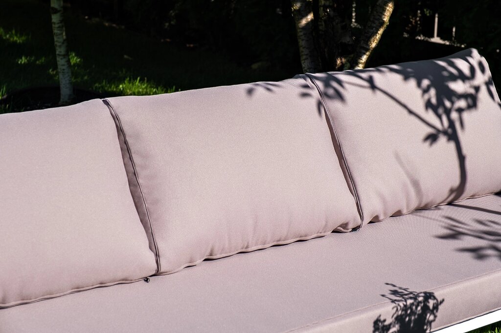 "Канны" диван 3-местный плетеный из роупа, каркас алюминий белый шагрень, роуп светло-серый круглый, от компании M-Lion мебель - фото 1