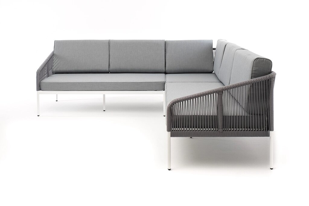 "Канны" диван модульный плетеный из роупа, каркас алюминий белый, роуп светло-серый круглый, ткань с от компании M-Lion мебель - фото 1